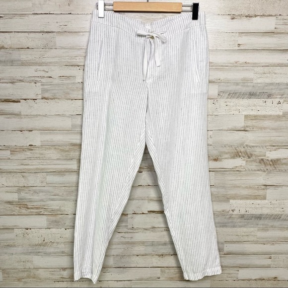 REVOLVE Pants - LVHR Revolve Linen Pants Womens Size M White Black Striped Drawstring